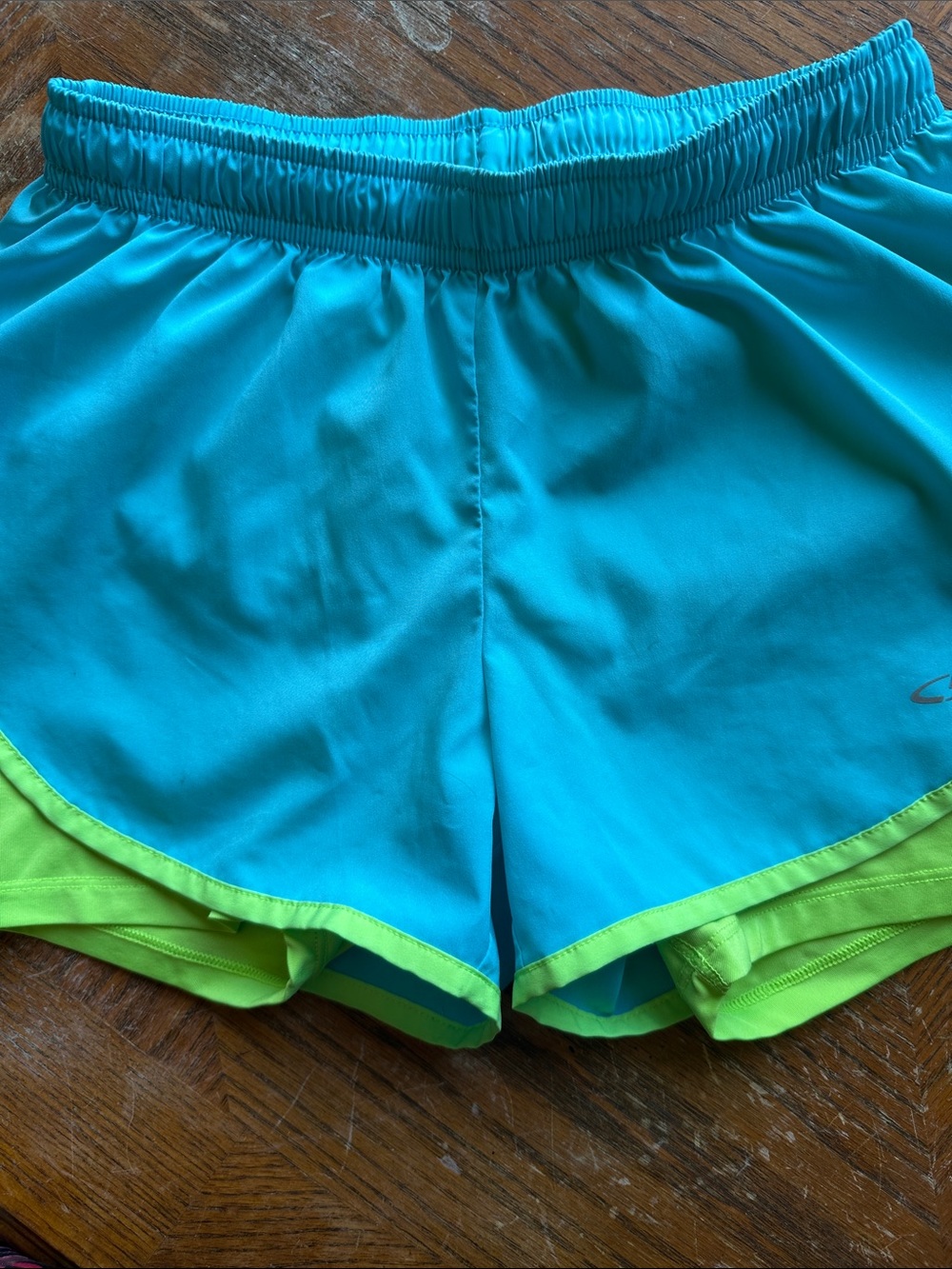 Champion Women's Teal Athletic Shorts with Lime Trim